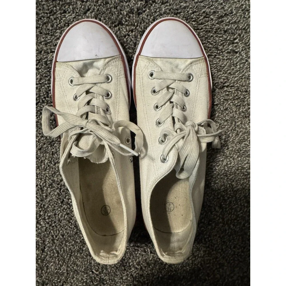 White Canvas Low Top Lace Up Sneakers Unisex Adults Casual Activewear